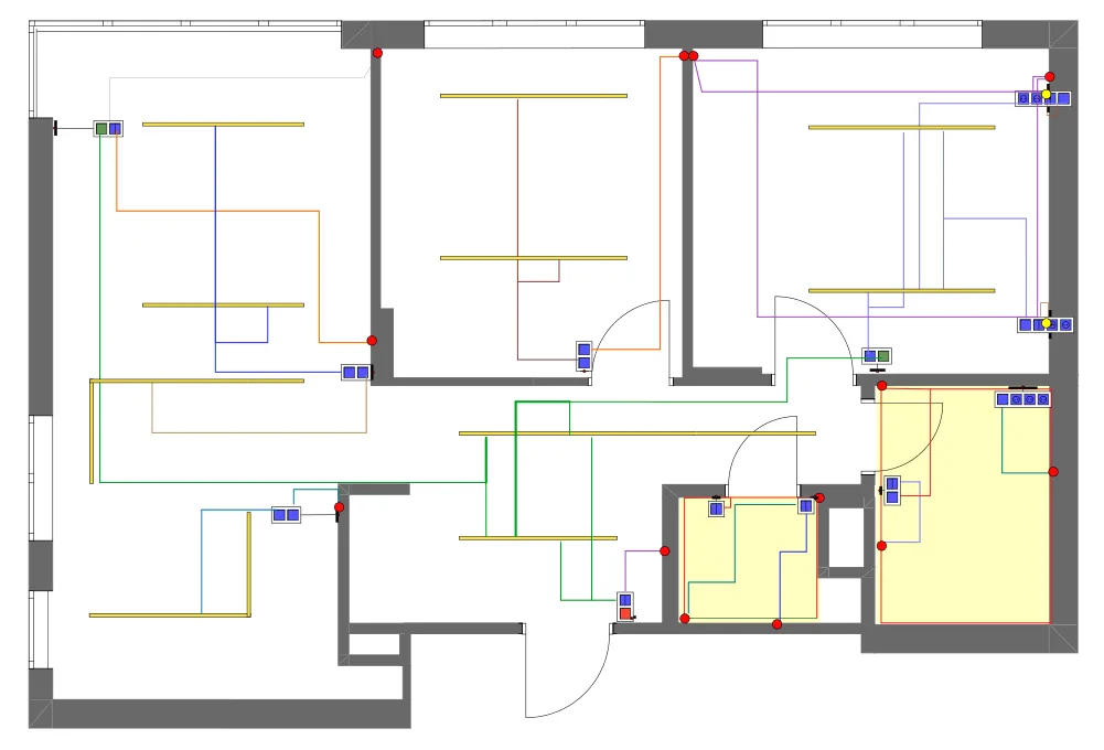 Управление освещением — чертёж из дизайн-проекта квартиры 64,8 м²